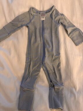 Hanna Andersson Blue and White Striped Zipper Footie